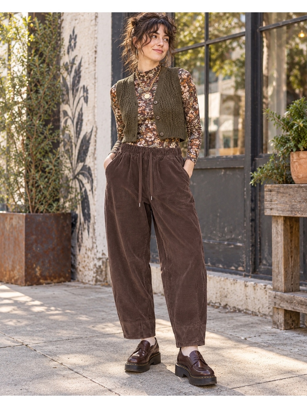 Lululemon Brown Corduroy Barrel Leg Drawstring Pants